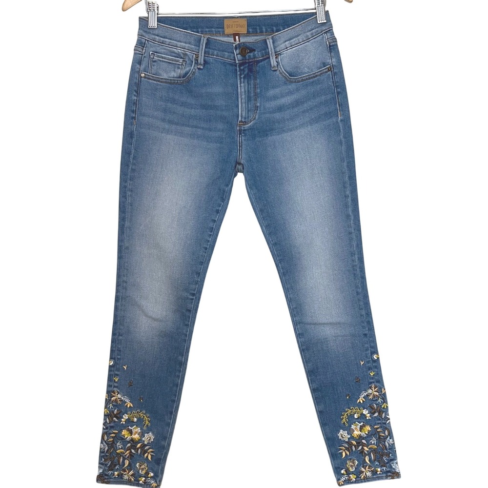 Driftwood Marilyn Floral Embroidered Ankle Jeans Medium Wash W27 L29 Classic Fit
